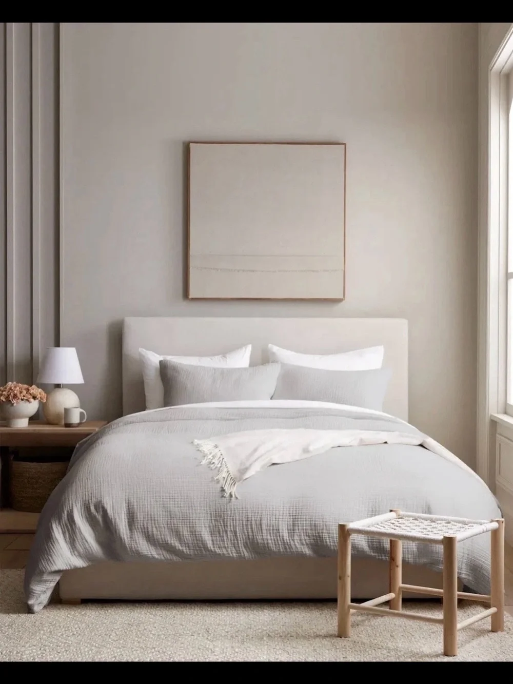 Quince 100% Org Cotton Airy Gauze Queen/Full Duvet Cover/Dustbag LtGray NWT